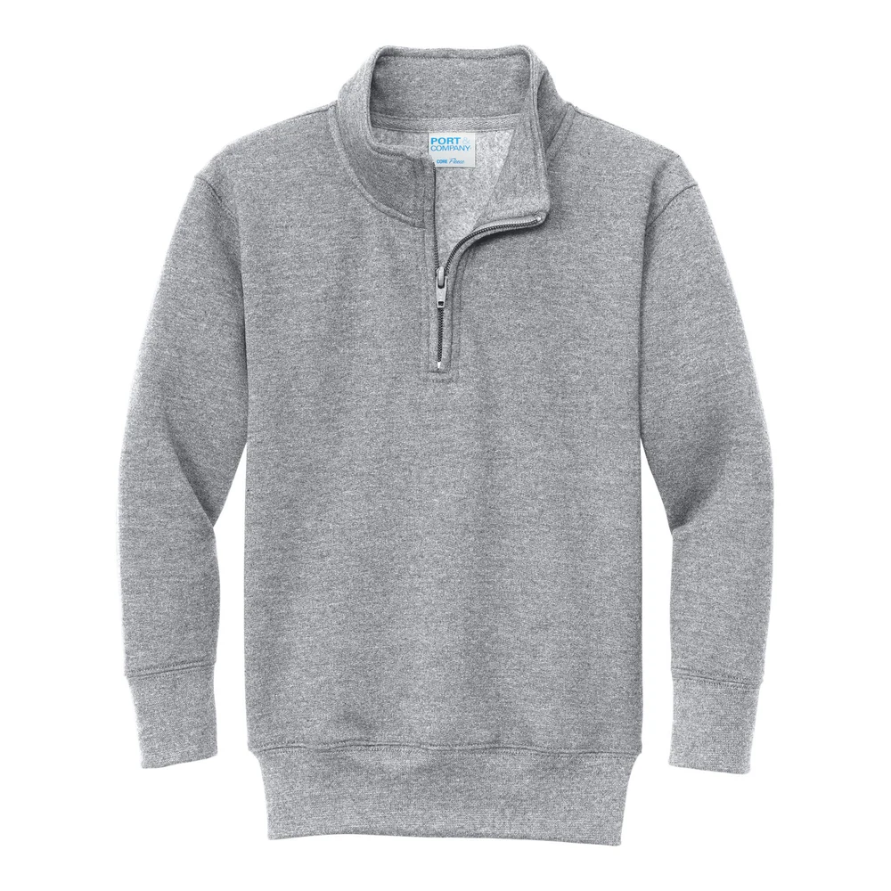 Athletic Heather Port & Co Youth Core Fleece 1/4-Zip Pullover Sweatshirt style PC78YQ, front view