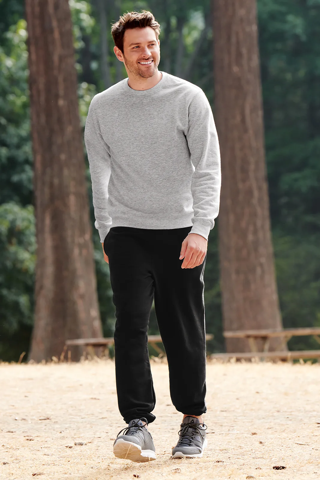 Port & Co Essential Fleece Crewneck Sweatshirt — Style PC90 in Ash — manufacturer lifestyle photo