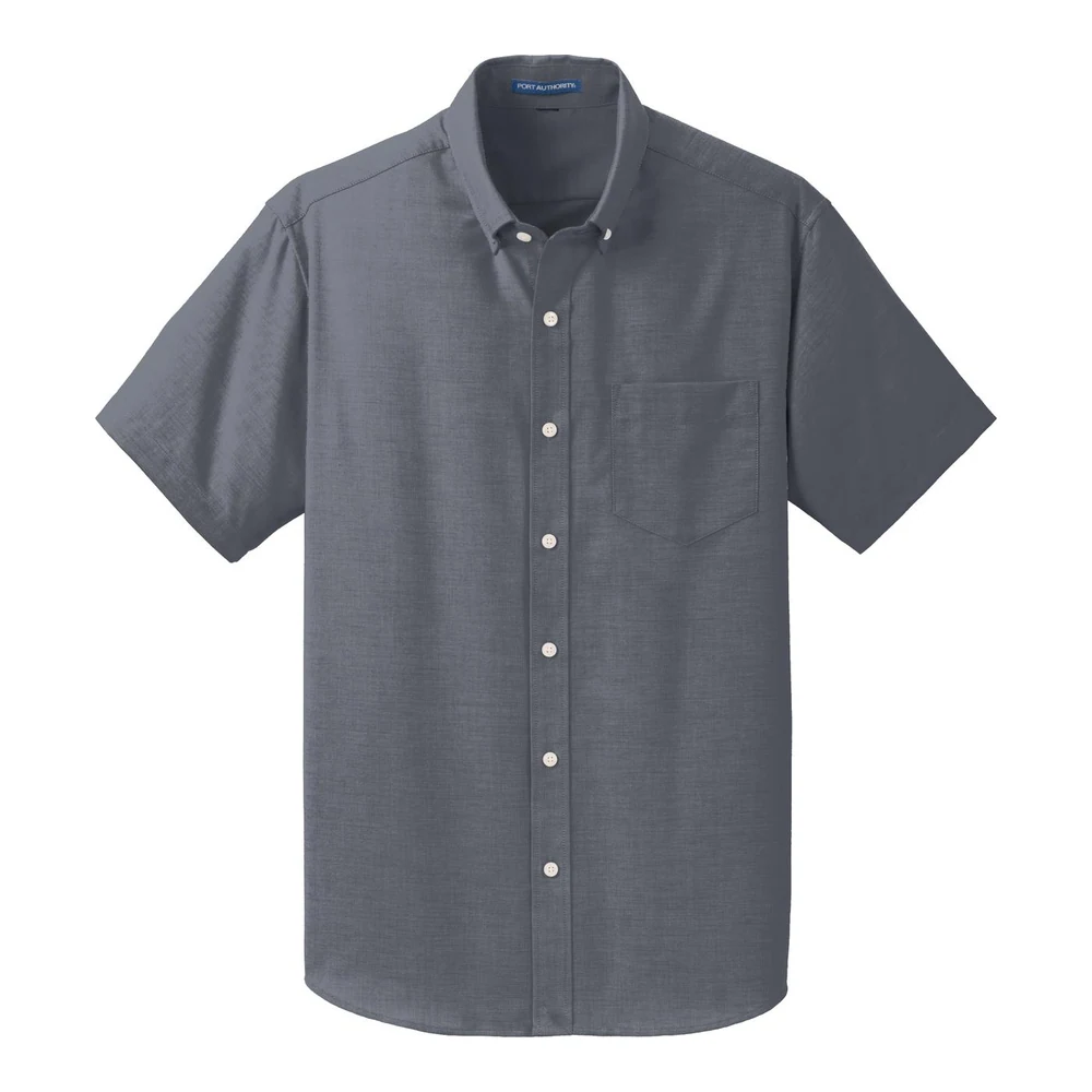 Black Port Authority Short Sleeve SuperPro Oxford Shirt style S659, front view