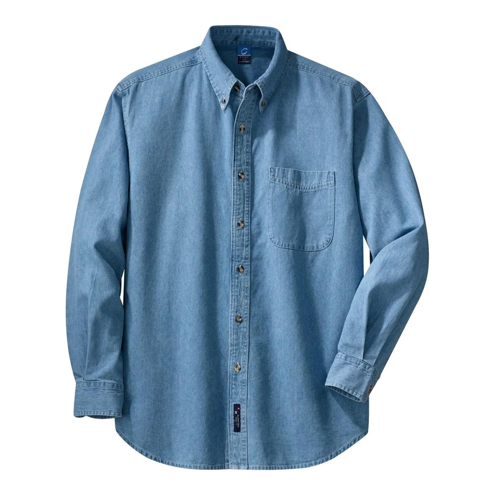 Faded Blue Port & Co Long Sleeve Value Denim Shirt style SP10, front view