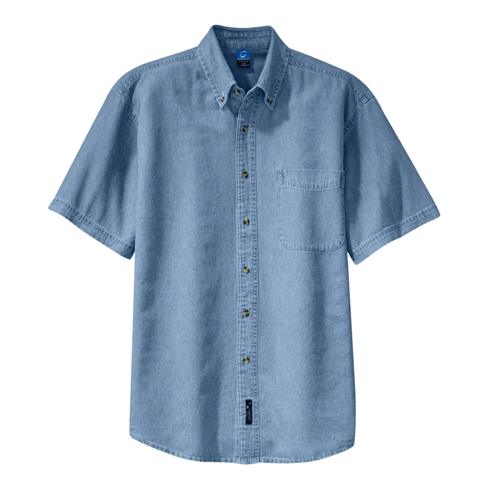 Faded Blue Port & Co Short Sleeve Value Denim Shirt style SP11, front view