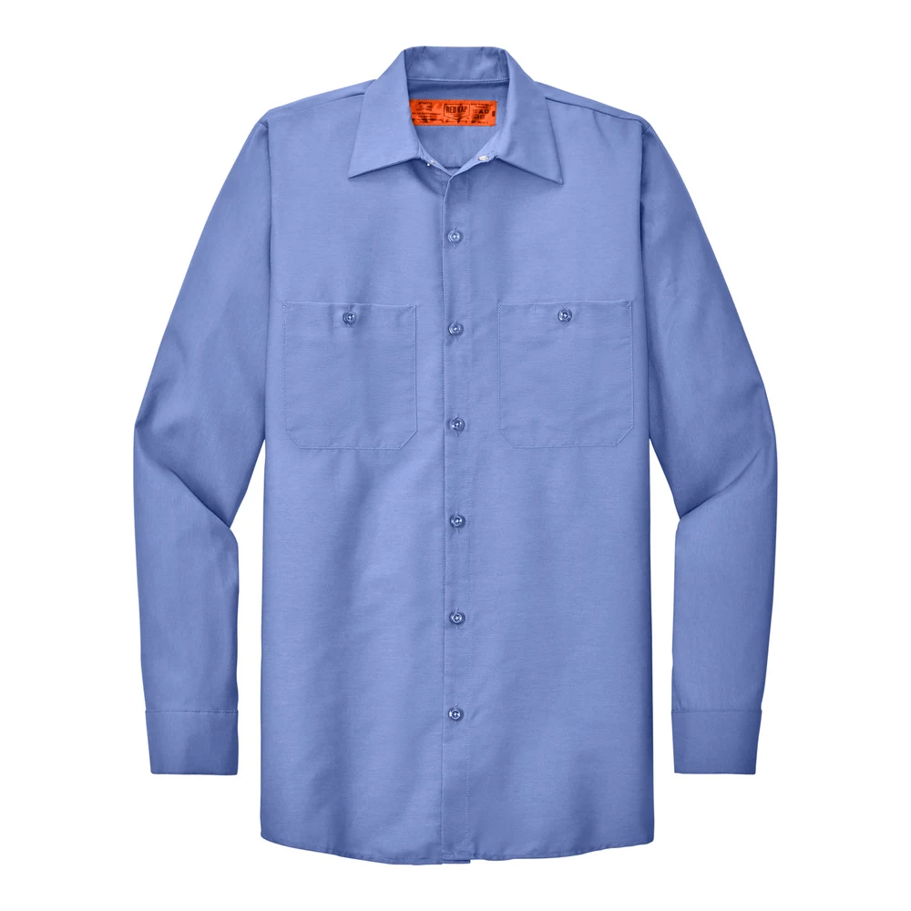 Light Blue Red Kap Long Sleeve Industrial Work Shirt style SP14, front view