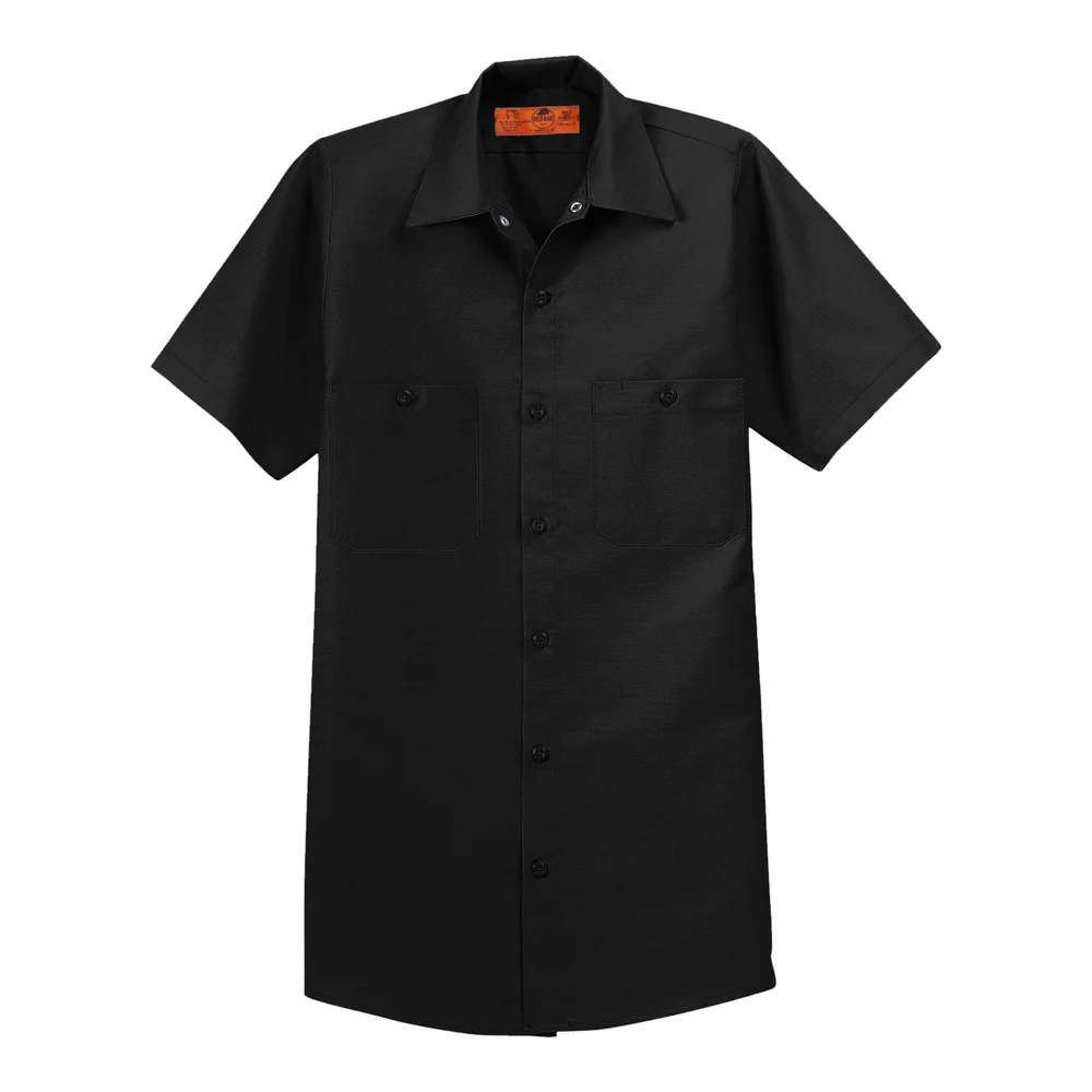 Black Red Kap Long Size, Short Sleeve Industrial Work Shirt style SP24LONG, front view