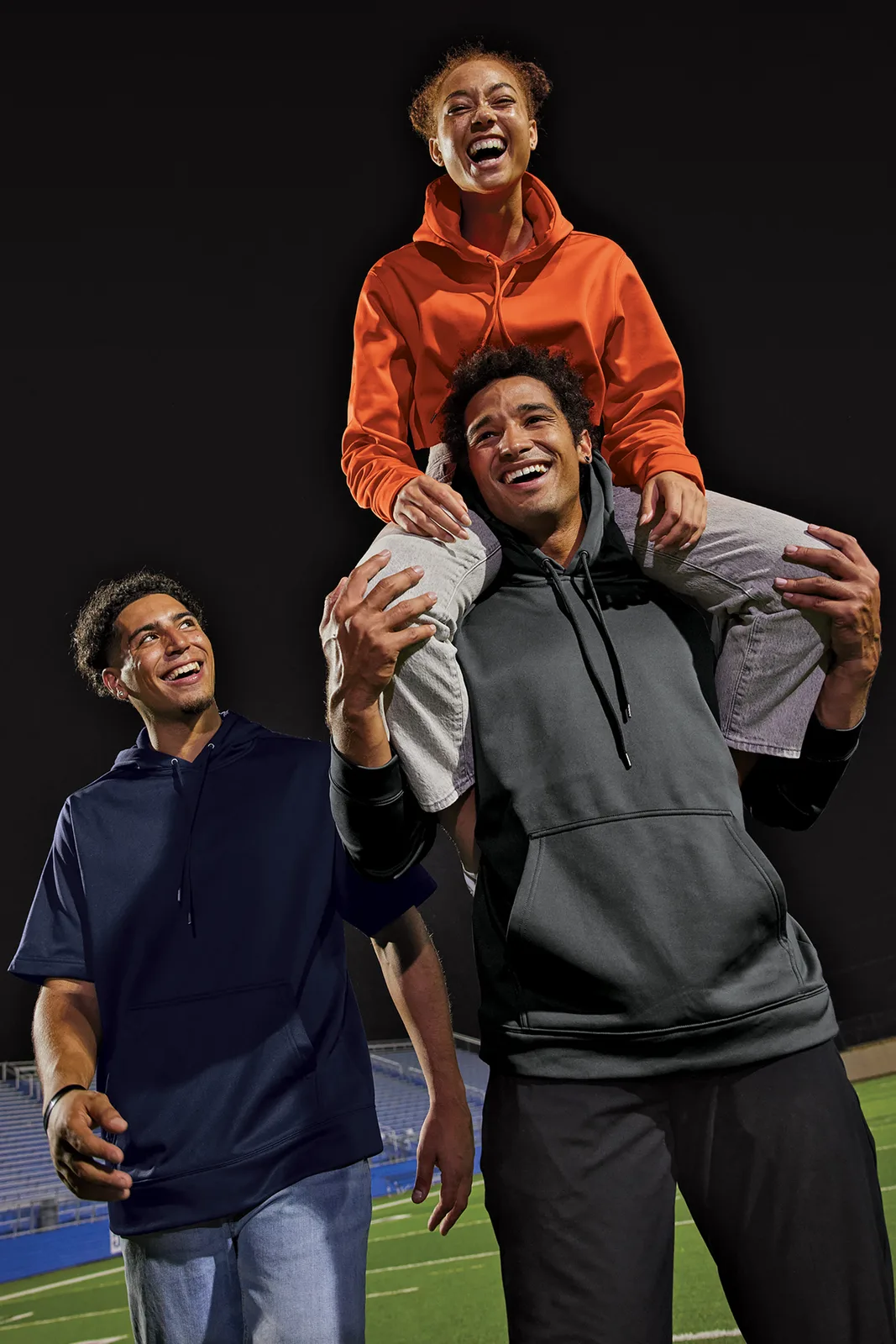 Sport-Tek Sport-Wick Fleece Short Sleeve Hooded Pullover — Style ST251 in Navy — manufacturer lifestyle photo