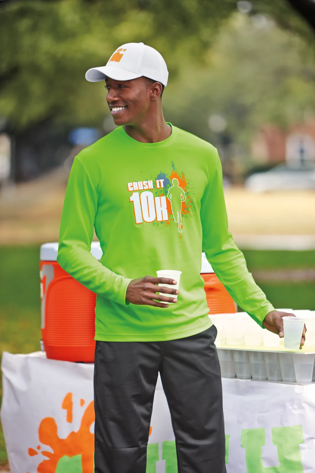 Sport-Tek PosiCharge RacerMesh Long Sleeve Tee — Style ST340LS in Pond Blue — manufacturer lifestyle photo