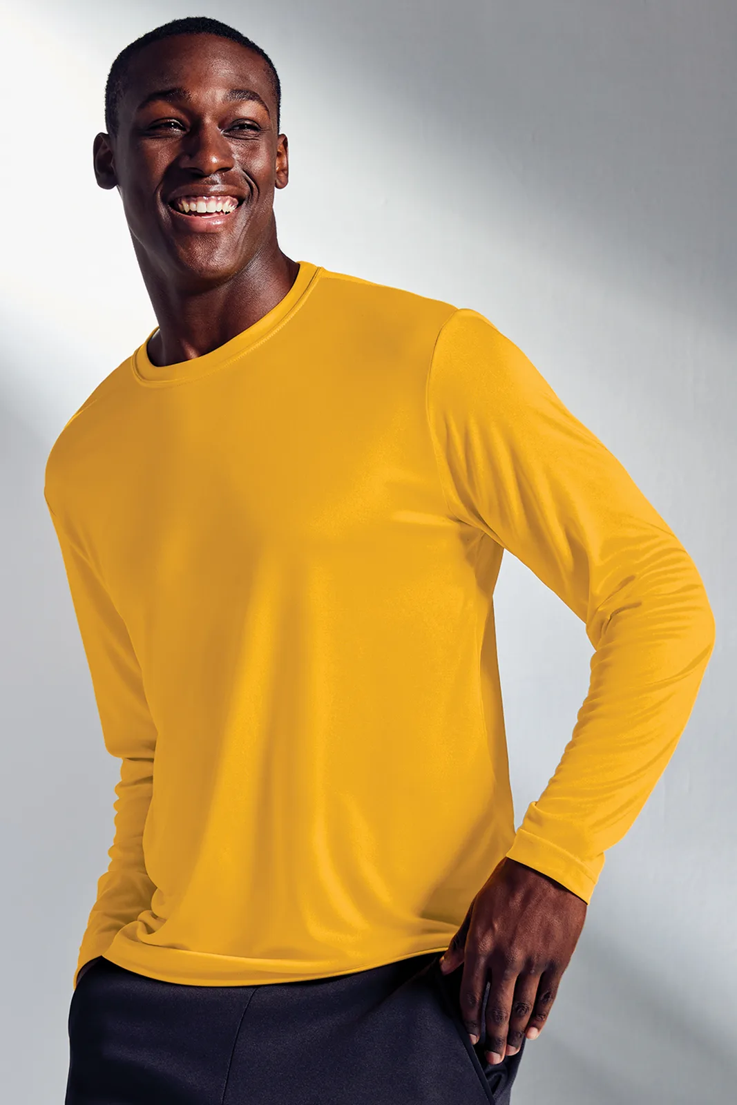 Sport-Tek Long Sleeve PosiCharge Competitor Tee — Style ST350LS in Gold — manufacturer lifestyle photo