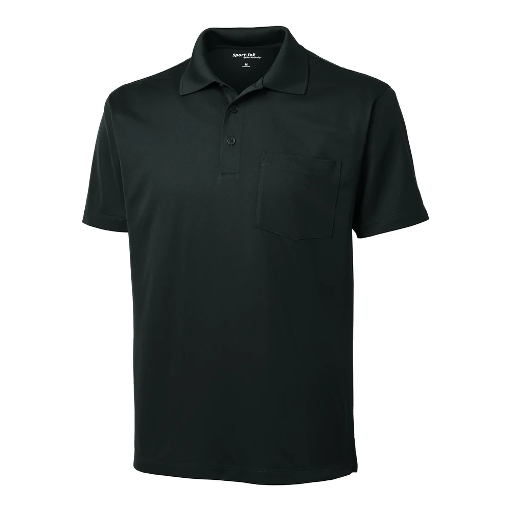 Black Sport-Tek Micropique Sport-Wick Pocket Polo style ST651, front view