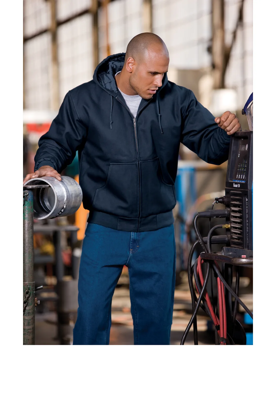 CornerStone Tall Duck Cloth Hooded Work Jacket — Style TLJ763H in Duck Brown — manufacturer lifestyle photo