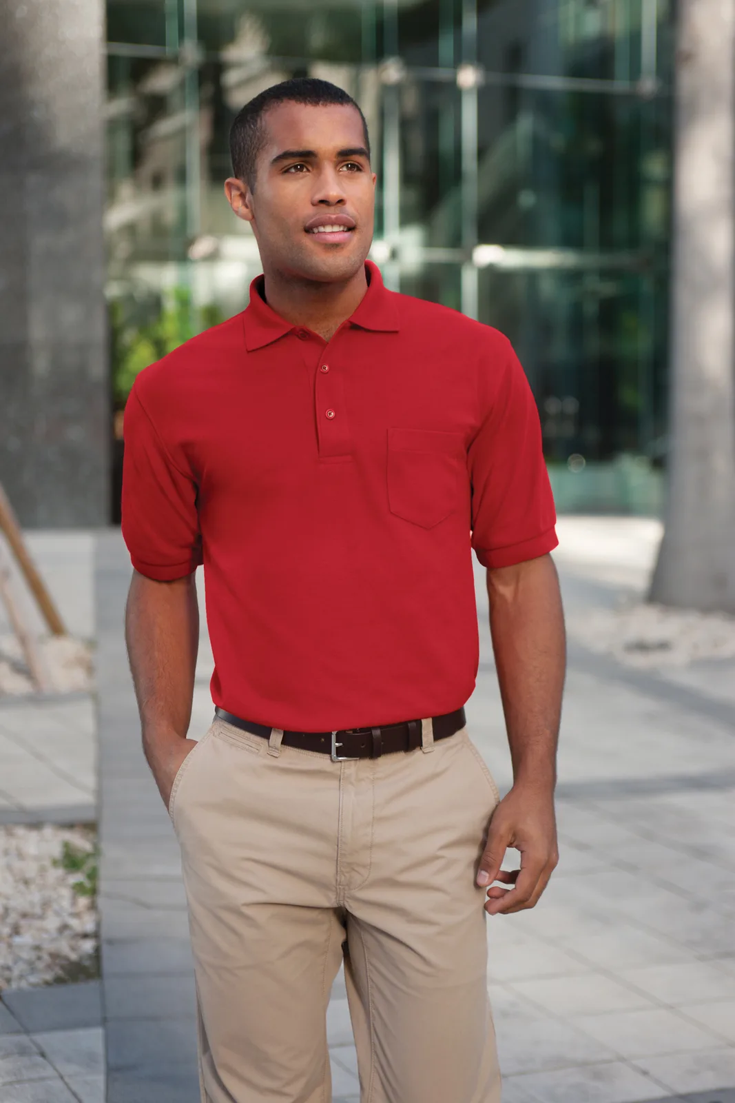 Port Authority Tall Silk Touch Polo — Style TLK500 in Navy — manufacturer lifestyle photo