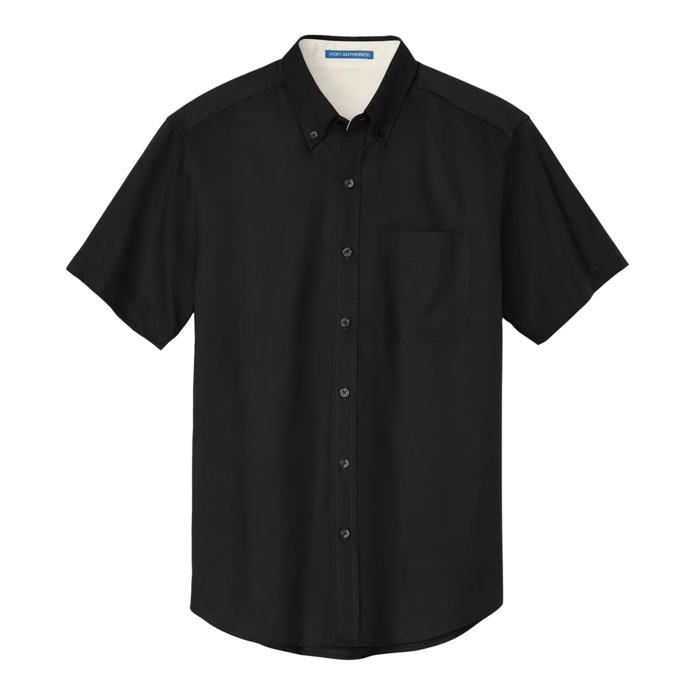 Black/ Light Stone Port Authority Tall Short Sleeve Easy Care Shirt style TLS508, front view