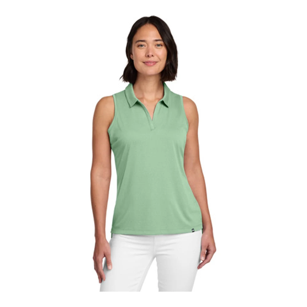 Beryl Green Heather TravisMathew Women's Coto Performance Sleeveless Polo style TM1WX001, front view