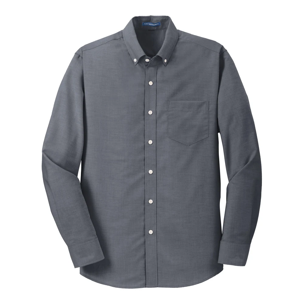 Black Port Authority Tall SuperPro Oxford Shirt style TS658, front view