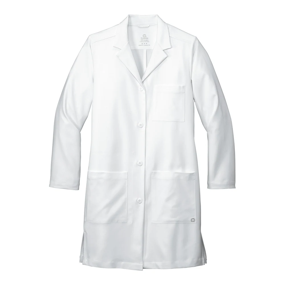 White Wink Women's Long Lab Coat style WW4172, front view