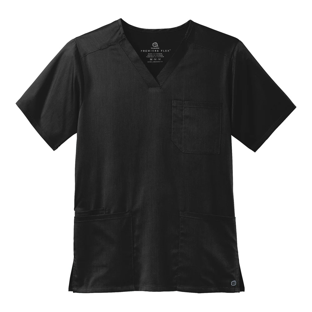 Black Wink Men's Premiere Flex V-Neck Top style WW5068, front view