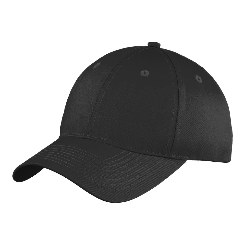 Black Port Authority Youth Six-Panel Unstructured Twill Cap style YC914, front view