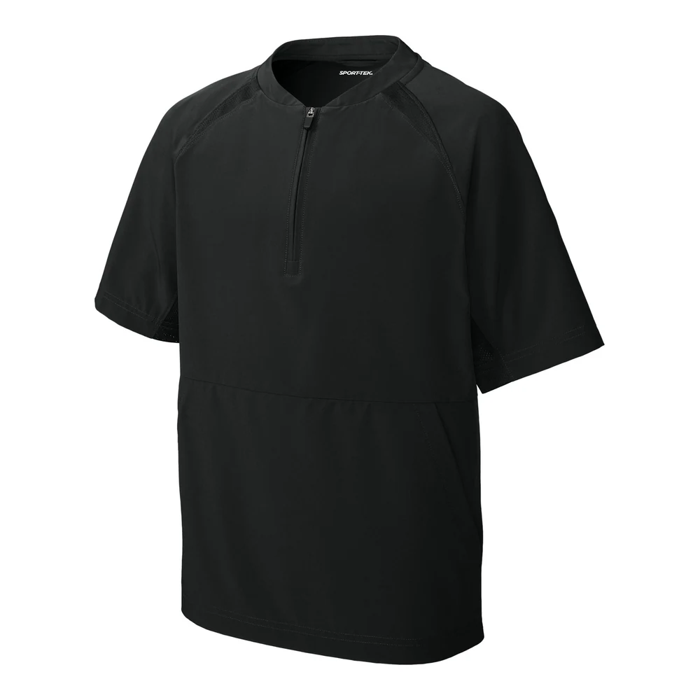 Black Sport-Tek Youth Repeat 1/2-Zip Short Sleeve Jacket style YJST489, front view