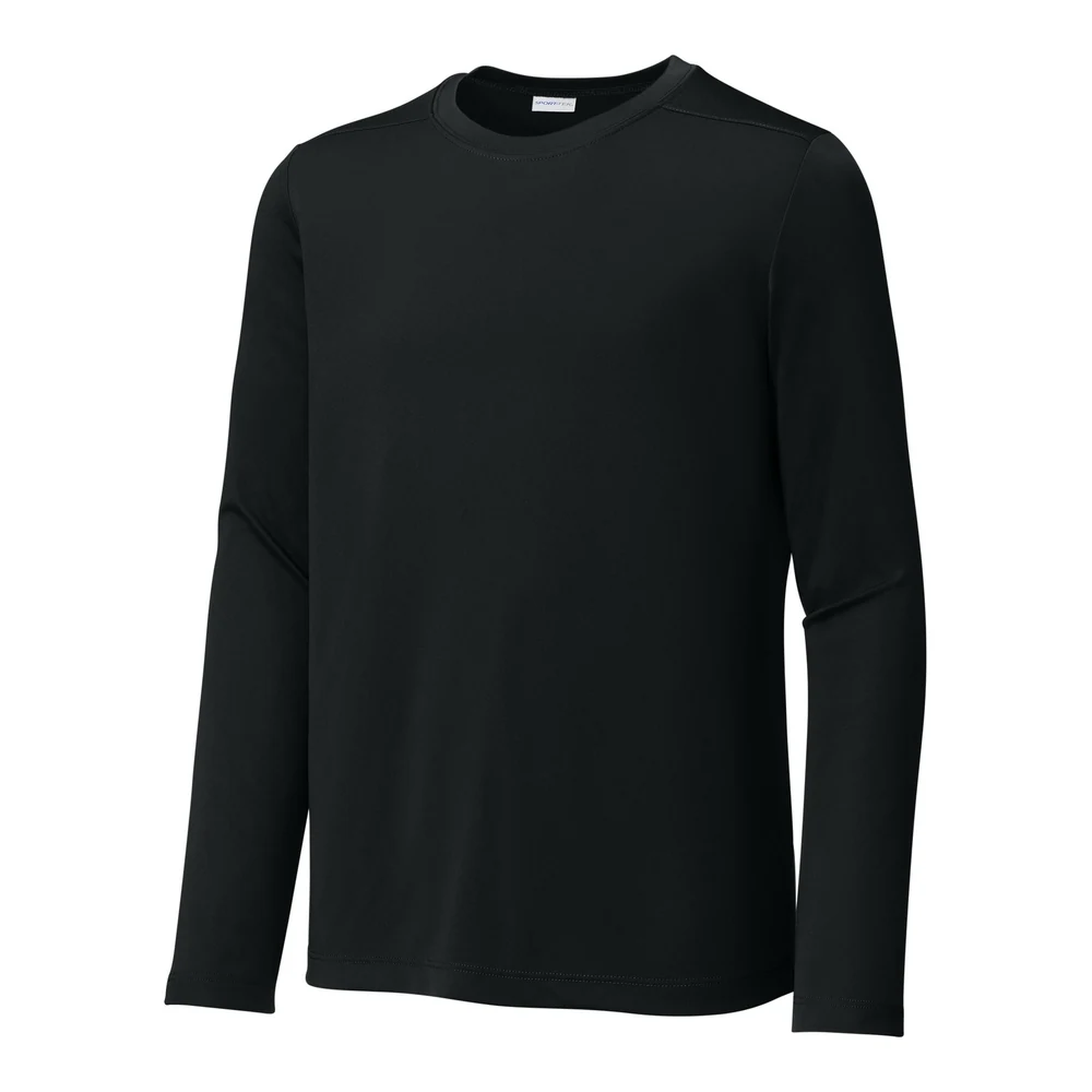 Black Sport-Tek Youth Posi-UV Pro Long Sleeve Tee style YST420LS, front view