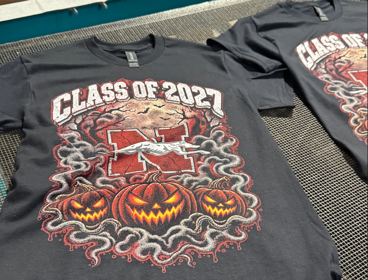 Screen printed Class of 2027 school shirts
