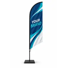 Small custom feather flag kit with a blue sample design on a white background