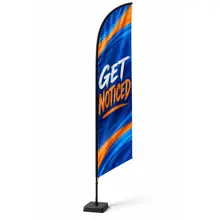 Large custom feather flag kit with a blue sample design on a white background
