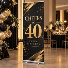 Custom retractable banner with a birthday celebration design