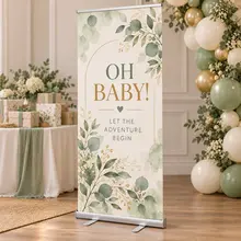 Custom retractable baby shower welcome sign at an event