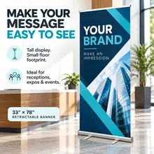 Retractable business banner displayed near an office reception