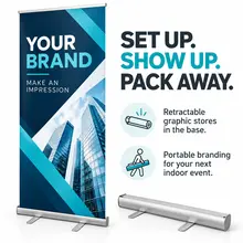 Portable retractable banner set up for an event or presentation