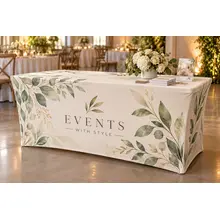 Custom stretch table cover at a wedding showcase display