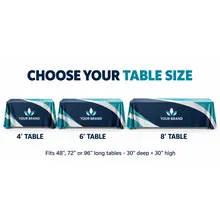 Custom table throw comparison showing four-, six- and eight-foot table sizes