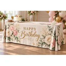 Custom printed table throw decorating a celebration table