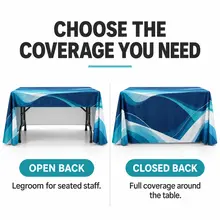 Open-back and closed-back table throw examples for different event setups