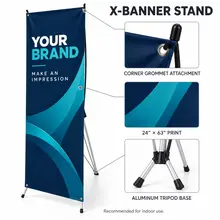 X-banner display guide showing the tall graphic, frame and corner attachment points