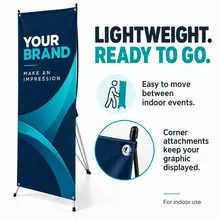 Portable X-banner display set up for an indoor event