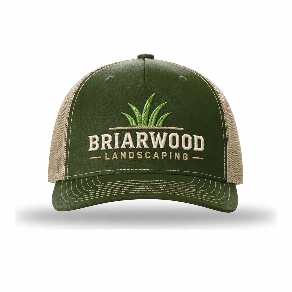 Richardson Five-Panel Trucker — Style 112FP embroidery flat in Army Olive/ Tan