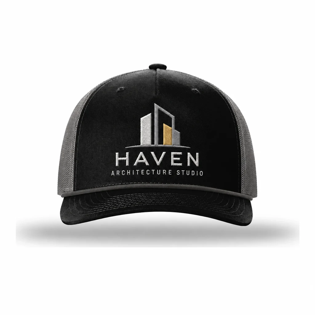 Richardson Five-Panel with Rope — Style 112FPR embroidery flat in Black/ Charcoal/ Charcoal