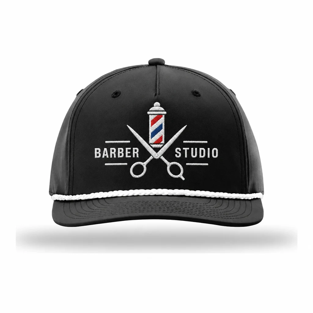 Richardson 5-Panel Classic Rope Cap — Style 258 embroidery flat in Black/ White