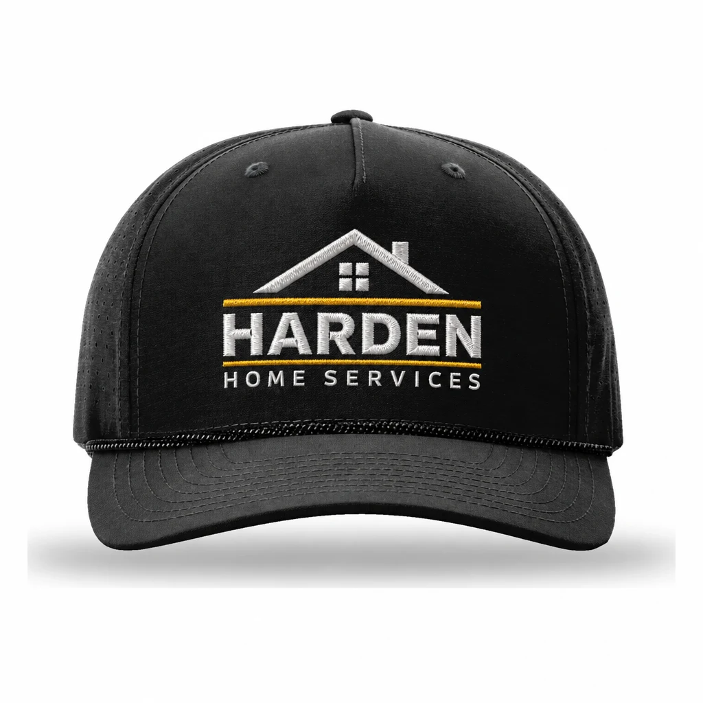 Richardson Laser Perf Performance Rope Cap — Style 355 embroidery flat in Black/ Black Grey