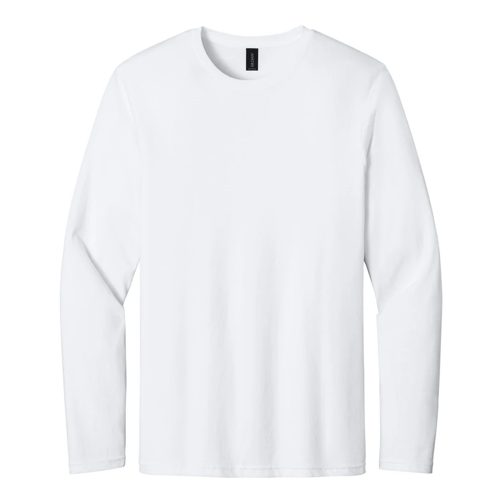 White Gildan Softstyle Long Sleeve T-Shirt style 64400, front view