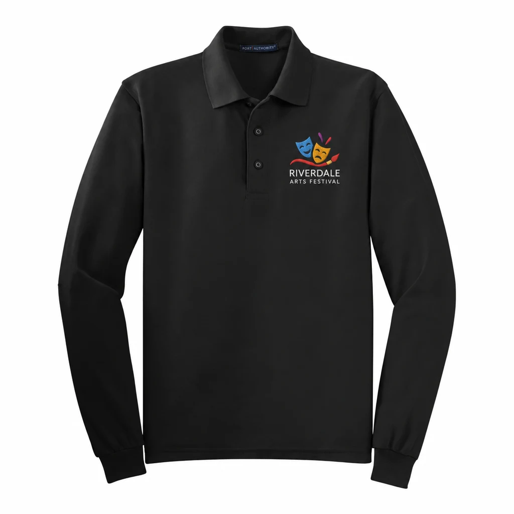 Port Authority Silk Touch Long Sleeve Polo — Style K500LS embroidery flat in Black