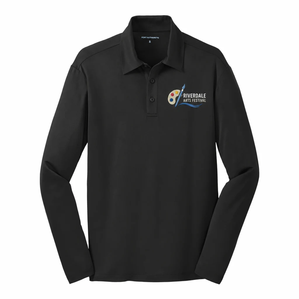 Port Authority Silk Touch Performance Long Sleeve Polo — Style K540LS embroidery flat in Black