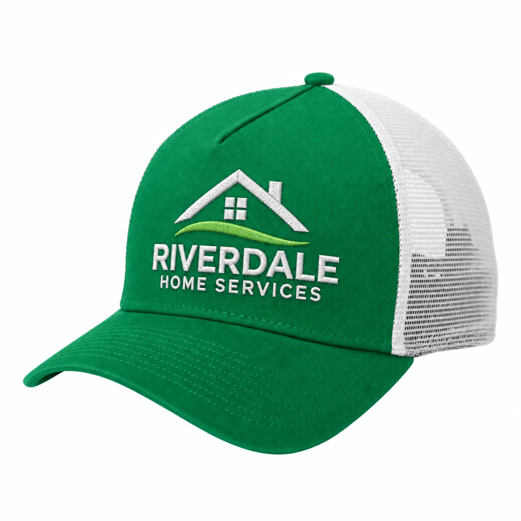 New Era Snapback Trucker Cap — Style NE205 embroidery flat in Kelly/ White