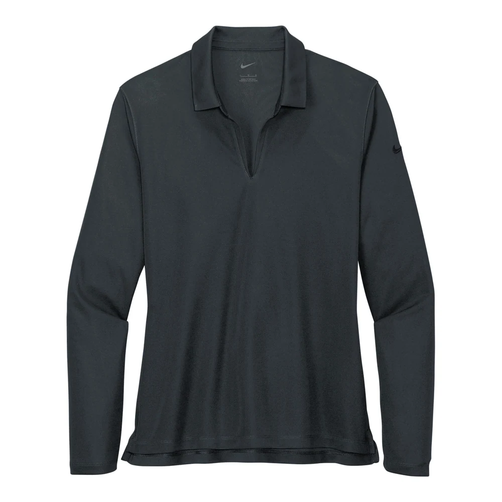 Anthracite Nike Women's Dri-FIT Micro Pique 2.0 Long Sleeve Polo style NKDC2105, front view