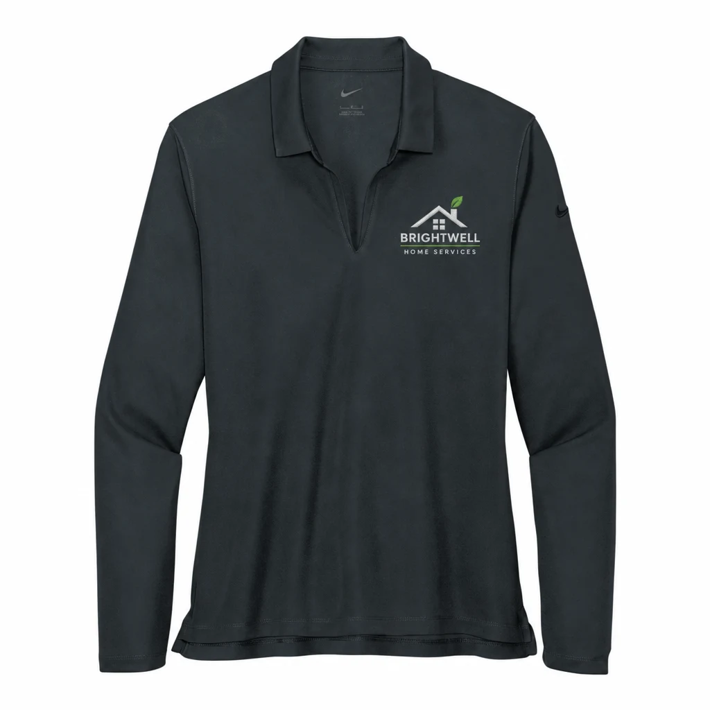 Nike Women's Dri-FIT Micro Pique 2.0 Long Sleeve Polo — Style NKDC2105 embroidery flat example in Anthracite