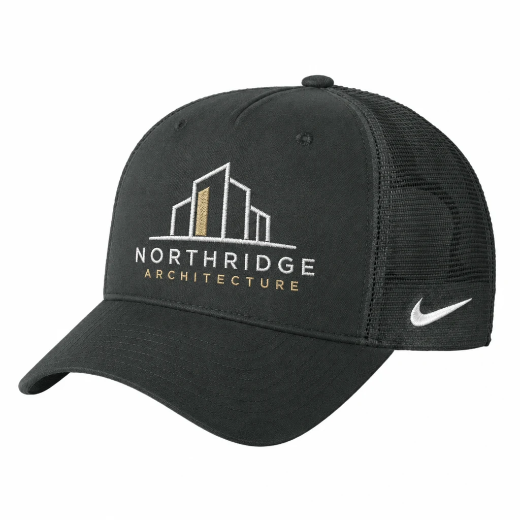 Nike Snapback Mesh Trucker Cap — Style NKFN9893 embroidery flat in Anthracite/ Anthracite