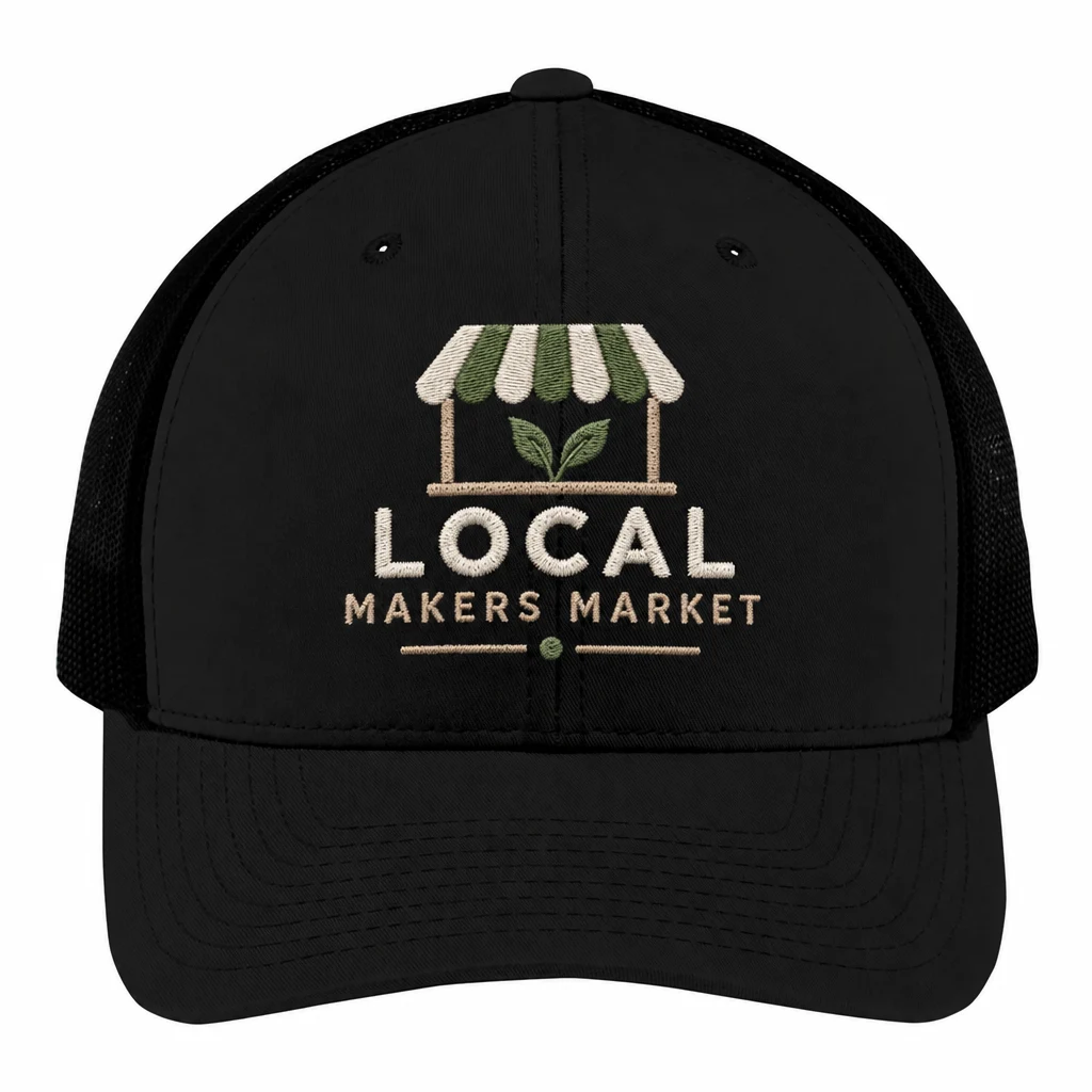 Sport-Tek YP Classics Retro Trucker Cap — Style STC39 embroidery flat in Black/ Black
