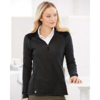 Women's Heathered Quarter-Zip Pullover with Colorblocked Shoulders Thumbnail