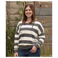 Women's Striped Fleece Boxy Hooded Sweatshirt Thumbnail