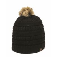 Cable Faux Fur Pom Beanie Thumbnail