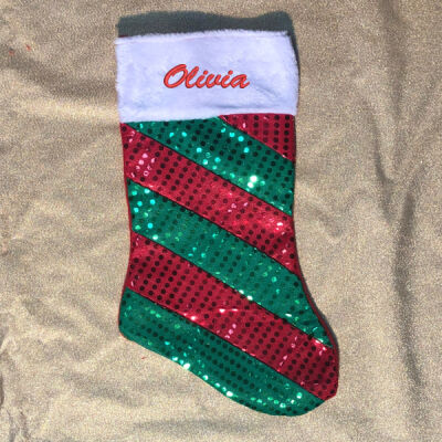Embroidered Christmas Stockings Red & Green Sparkle Thumbnail